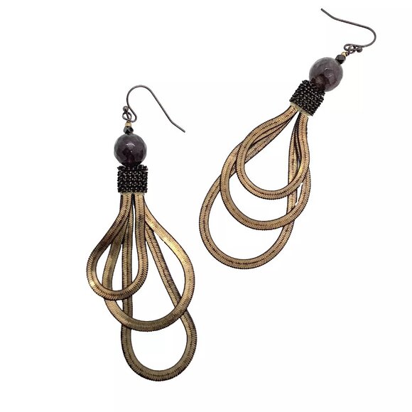 Goldtone & Black Drop Dangle Pierced Earrings - Picture 2 of 3